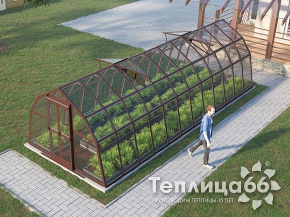 Теплица Рада Волга под стекло, 3х8 метров, коричневая