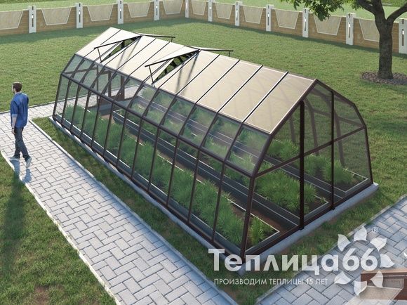 Теплица Рада Дунай под стекло, 3,5х8 метра, коричневая