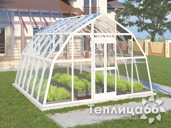 Теплица Рада Енисей под стекло, 4х4 метра, белая