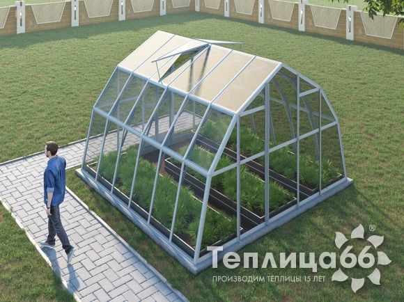 Теплица Рада Енисей под стекло, 4х4 метра, белая